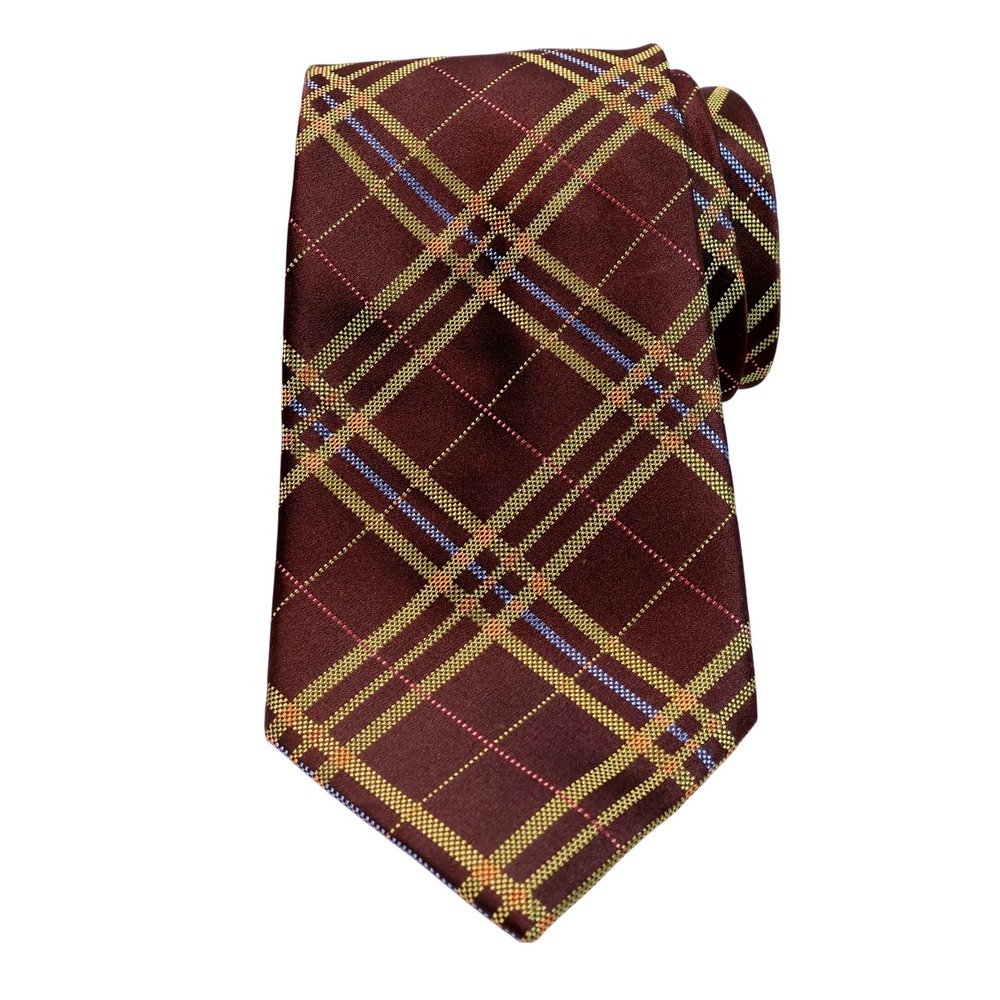 NEW Merona Brown Plaid Necktie Silk Classic Business Formal Career